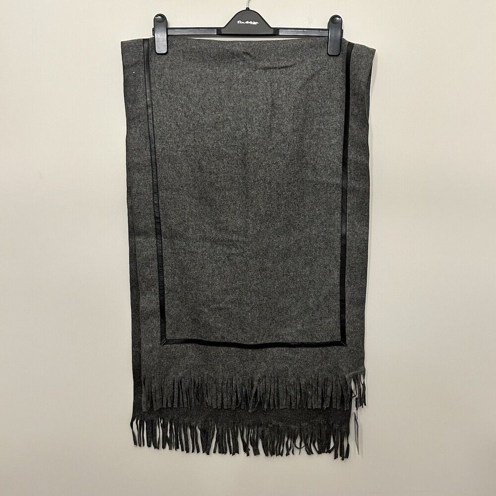 Sean John Unisex Winter Scarf Wrap‎ Gray w/Fringe 19x64 Wool Cashmere NEW